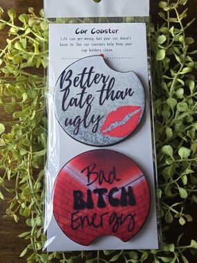 Car Coaster Set - Red Lip & Bad B*tch Energy Designs